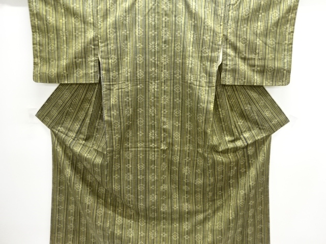 JAPANESE KIMONO / SILK / TSUMUGI / WOVEN STRIPE & KASURI PATTERN